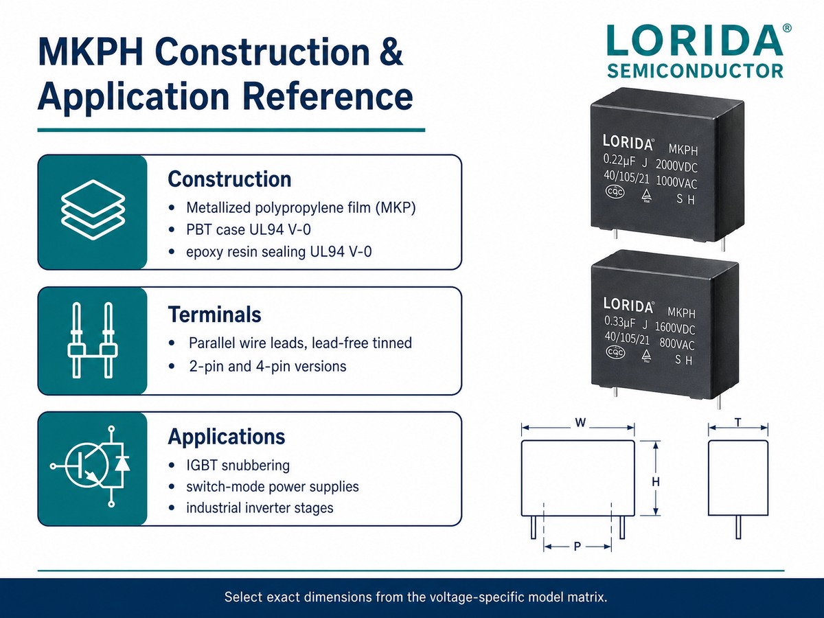LORIDA MKPH IGBT snubber capacitor English construction and mounting reference