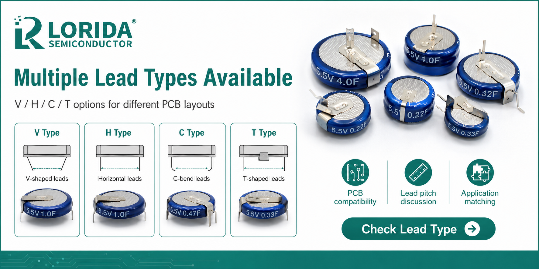 Multiple Lead Types for 5.5V Coin Type Supercapacitors