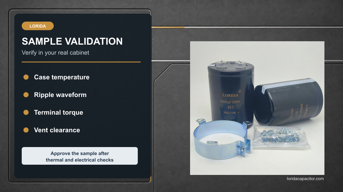 Sample validation checklist for screw terminal aluminum electrolytic capacitors