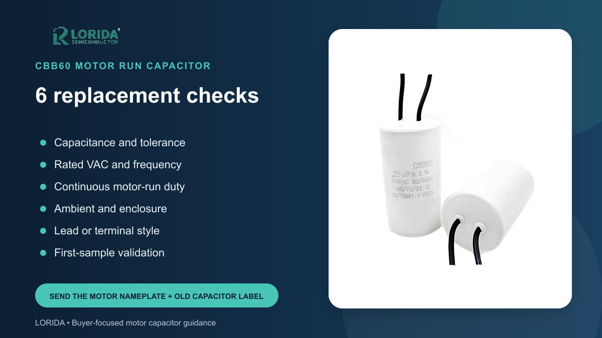 Six checks for selecting a CBB60 motor run capacitor replacement