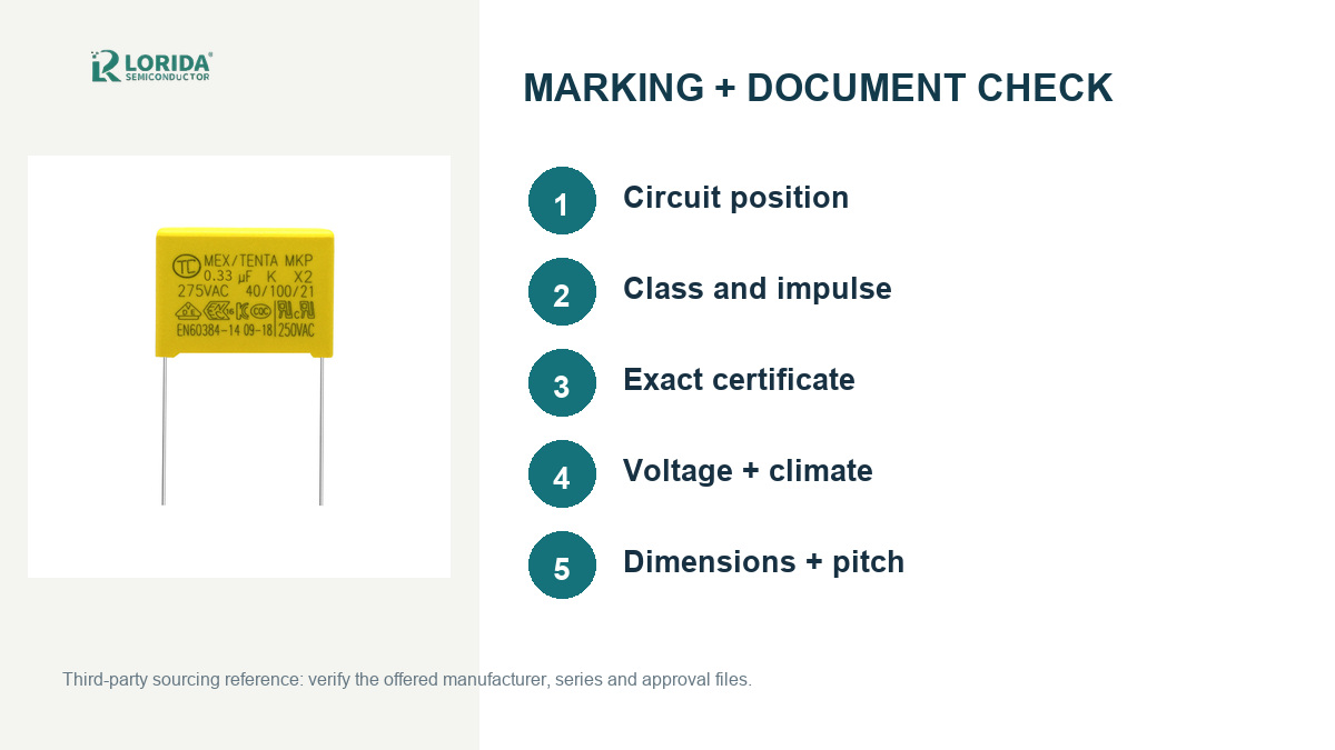 Safety capacitor marking and RFQ verification checklist