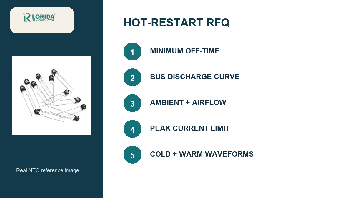 NTC inrush limiter hot restart RFQ checklist