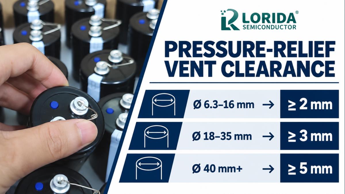 Pressure relief vent clearance table for aluminum electrolytic capacitor case diameters