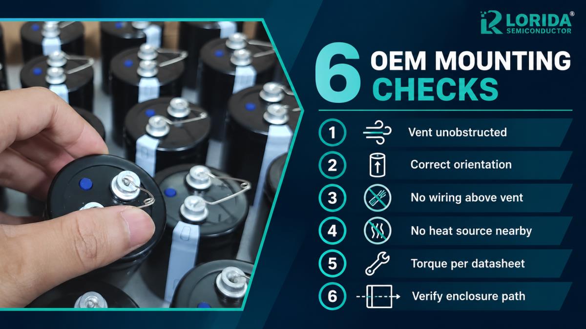 Six OEM mounting checks for aluminum electrolytic capacitor pressure relief vents