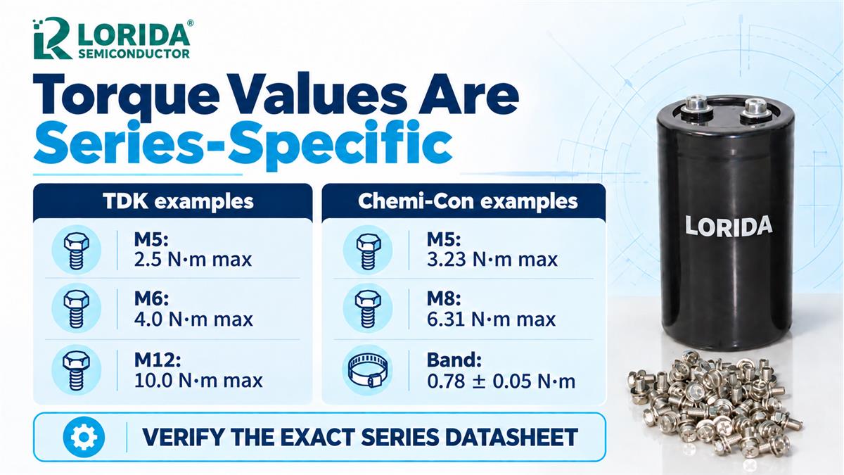 Series-specific screw terminal capacitor torque examples