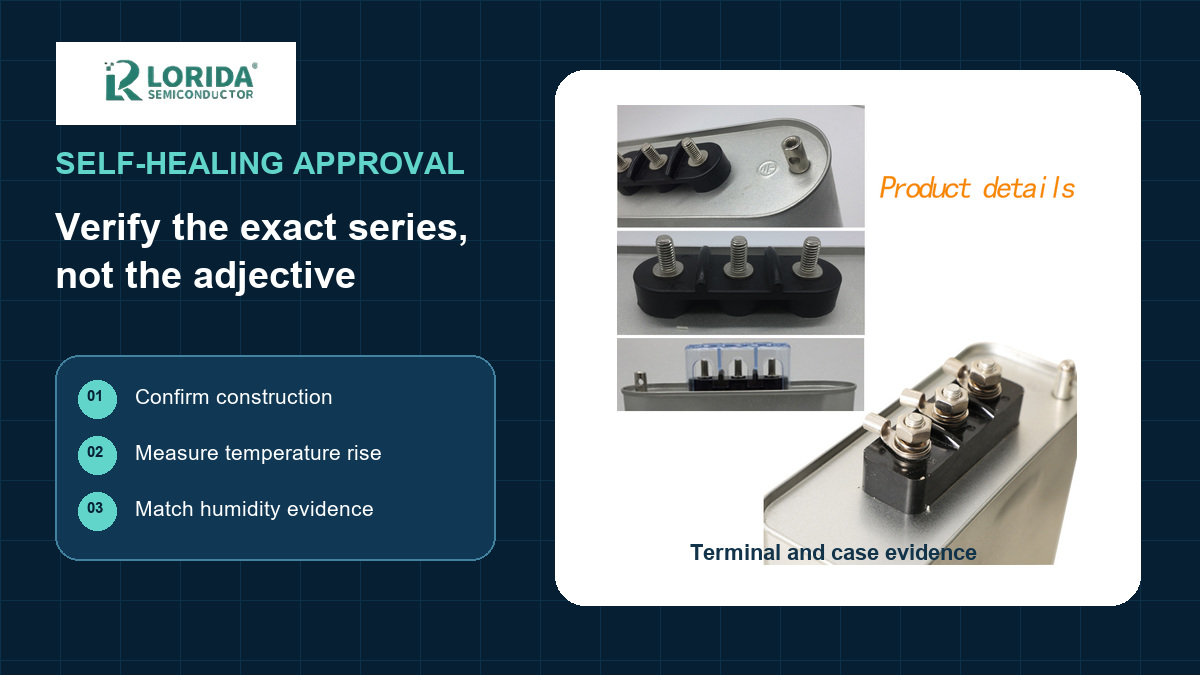 Self-healing capacitor approval path from construction to verification