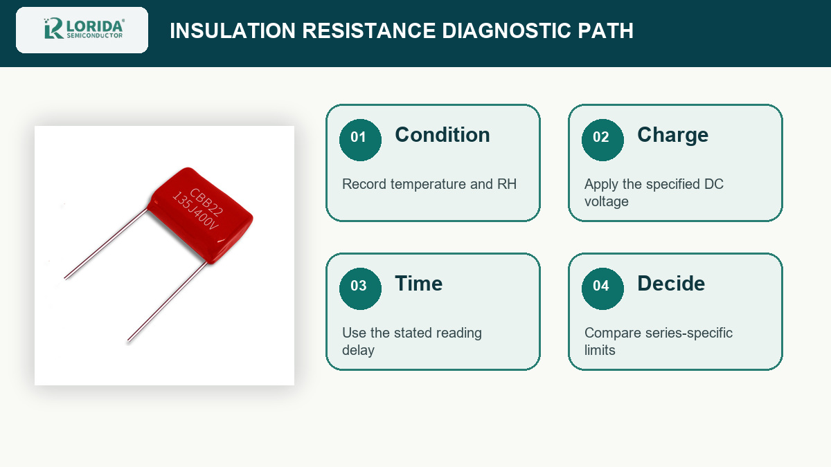 Four-step film capacitor insulation resistance diagnostic path