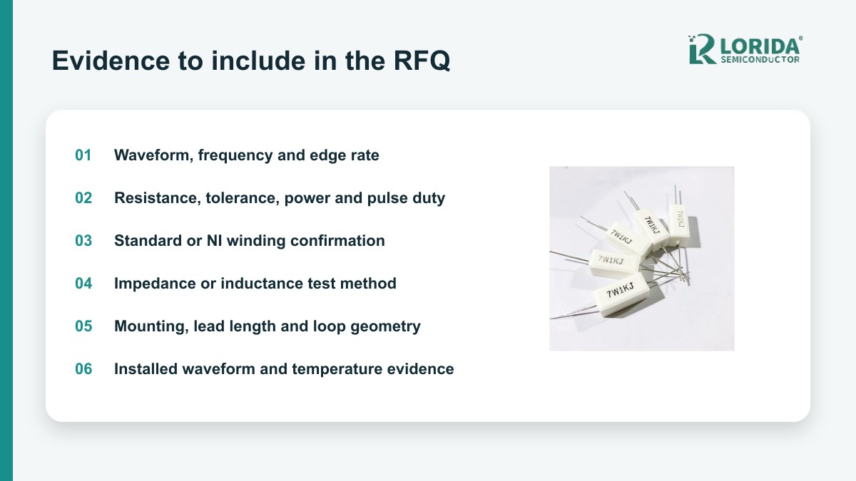 Wirewound resistor inductance RFQ evidence checklist