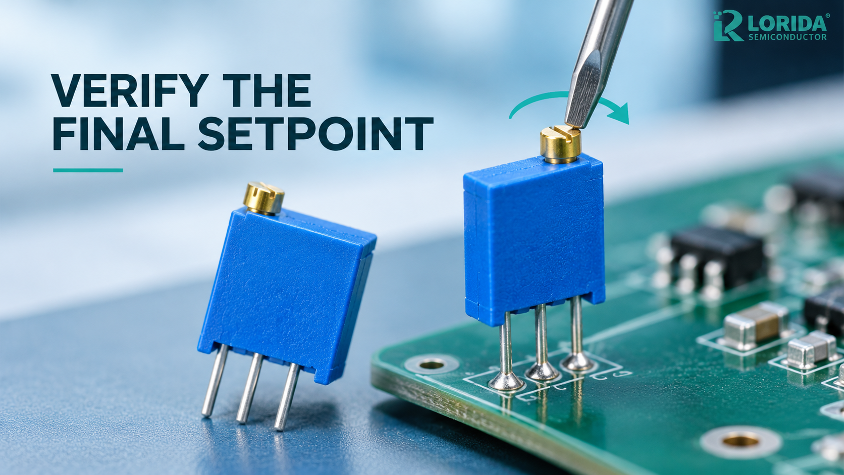 Final trimmer potentiometer setpoint verification on a PCB