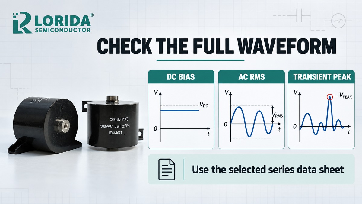 Film capacitor waveform checks for DC bias AC RMS and transient peak