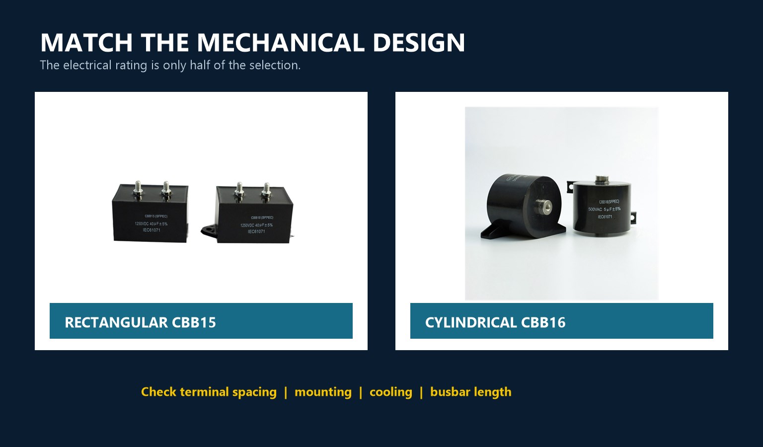 Mechanical comparison of rectangular CBB15 and cylindrical CBB16 DC-link film capacitors