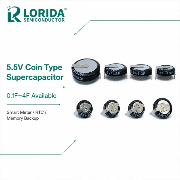 5.5V Coin Type Supercapacitor 0.1F-4F for Backup Power