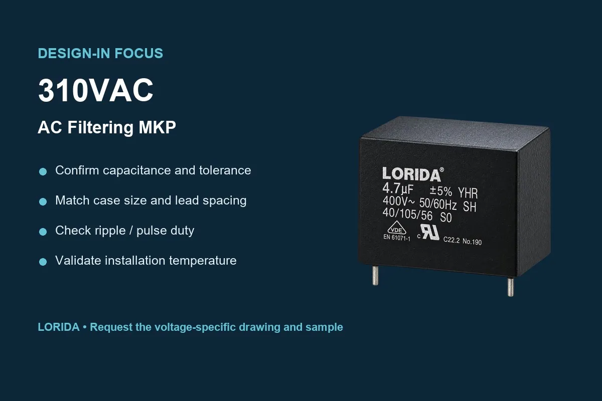 310VAC AC Filtering MKP Metallized Polypropylene Film Capacitor design-in checklist