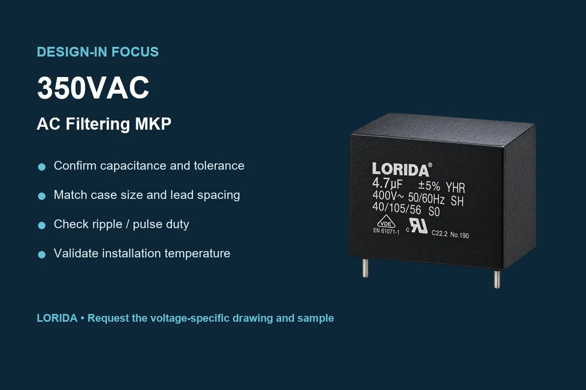 350VAC AC Filtering MKP Metallized Polypropylene Film Capacitor design-in checklist