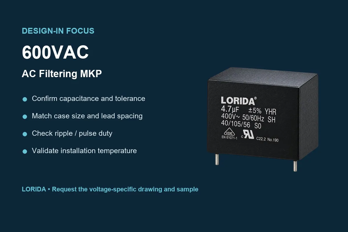 600VAC AC Filtering MKP Metallized Polypropylene Film Capacitor design-in checklist