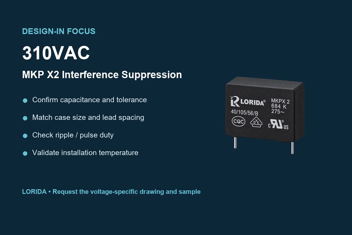 310VAC MKPX X2 Metallized Polypropylene Interference Suppression Capacitor design-in checklist