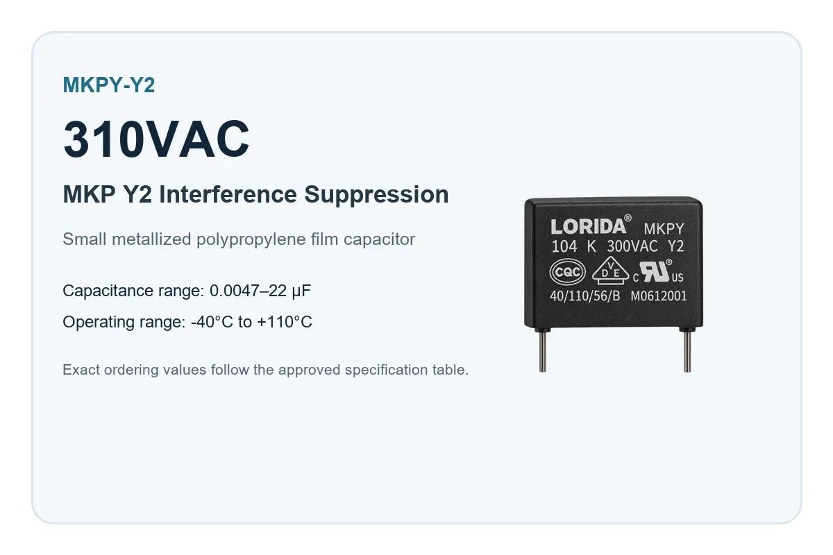 310VAC MKPY Y2 Metallized Polypropylene Interference Suppression Capacitor rated-voltage overview
