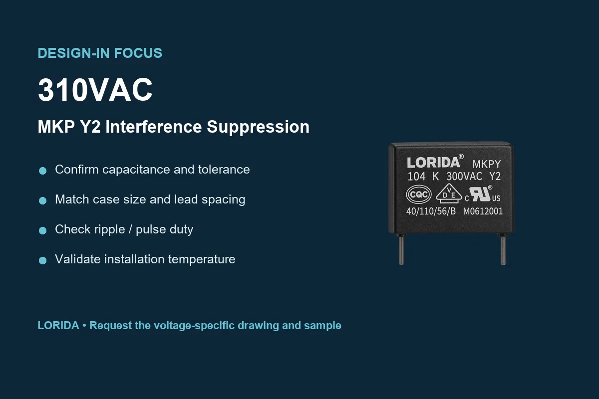 310VAC MKPY Y2 Metallized Polypropylene Interference Suppression Capacitor design-in checklist