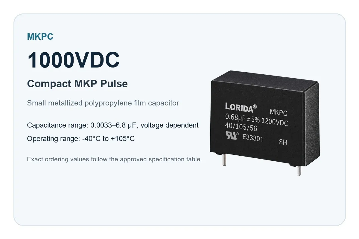 1000VDC MKPC Compact High-Pulse Metallized Polypropylene Film Capacitor rated-voltage overview