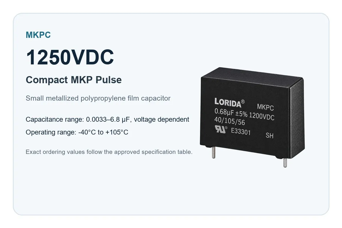 1250VDC MKPC Compact High-Pulse Metallized Polypropylene Film Capacitor rated-voltage overview
