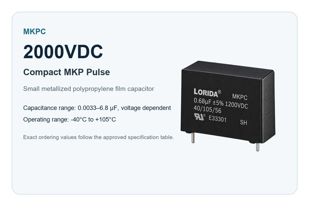 2000VDC MKPC Compact High-Pulse Metallized Polypropylene Film Capacitor rated-voltage overview